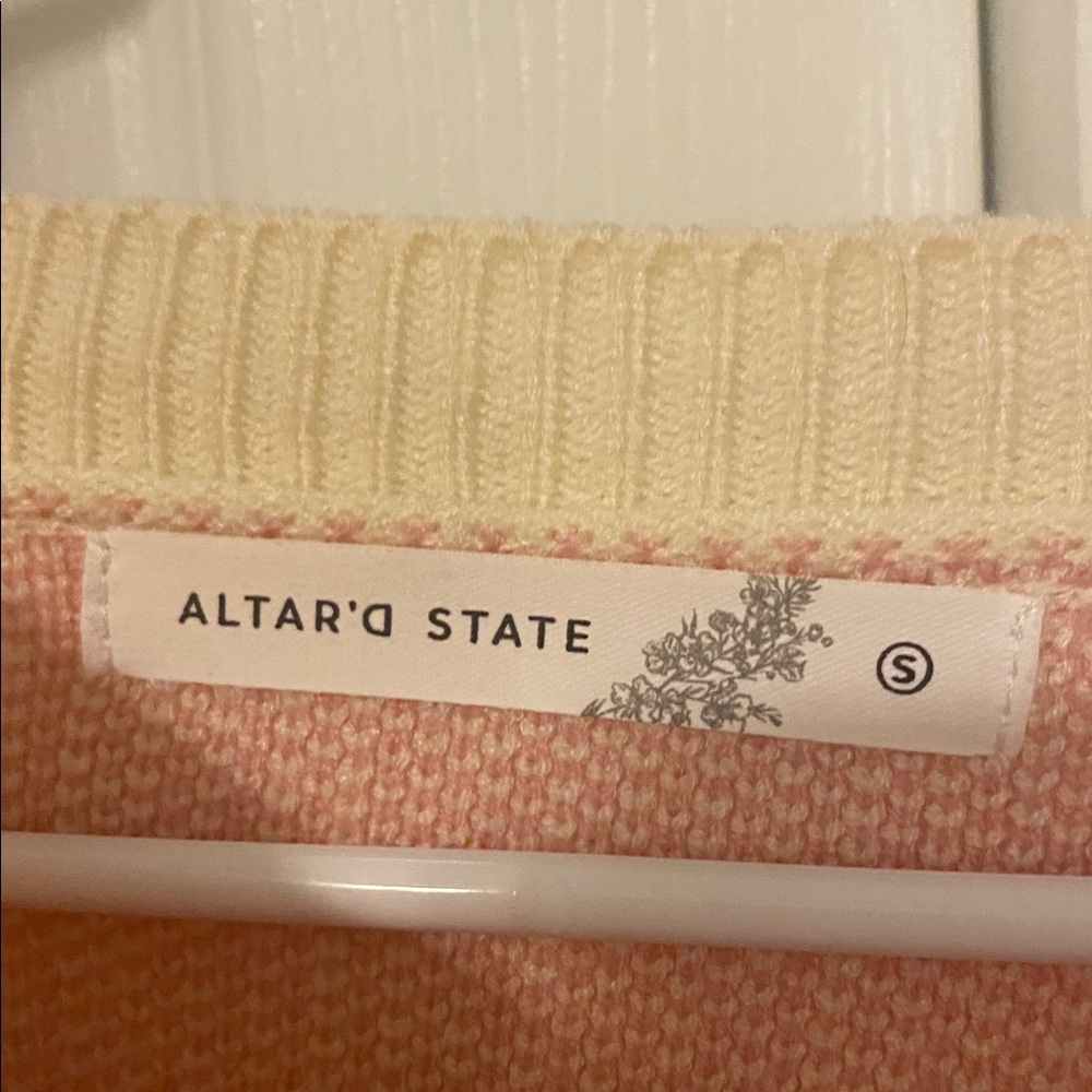 Altar’D State Bow Sweater Pink and Cream Size Small Valentines Day Crew Neck - Picture 3 of 3